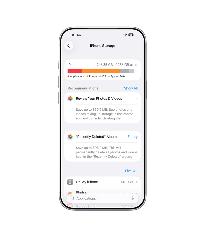 Standard iPhone Storage